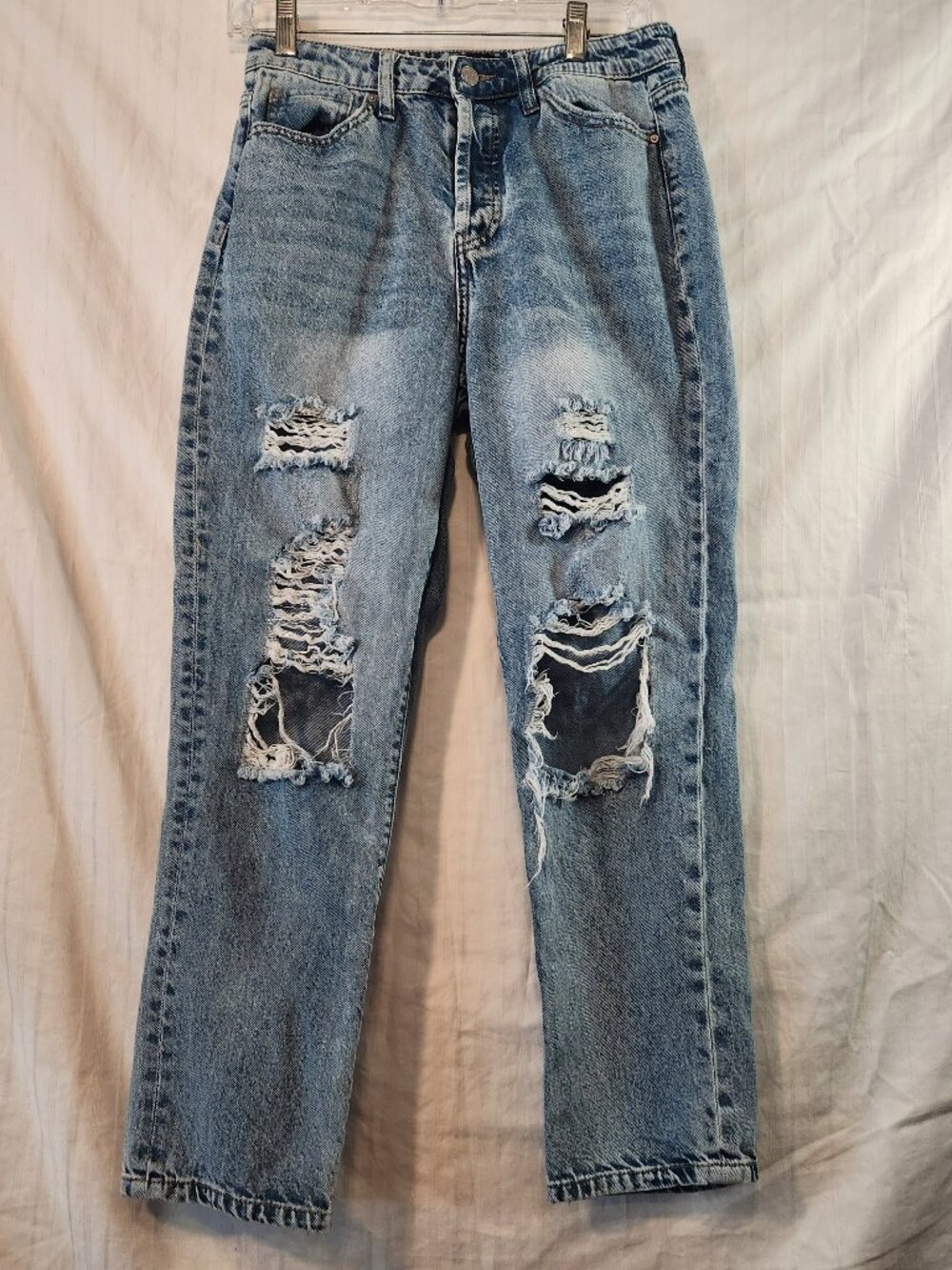 Simple Society Heavy Distressed High Rise Rigid Straight Leg Jeans Size 5/27